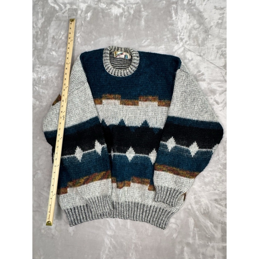 JKW Vintage‎ Geometric Pattern Sweater Pullover Teal Blue Grey Mens Size 44
